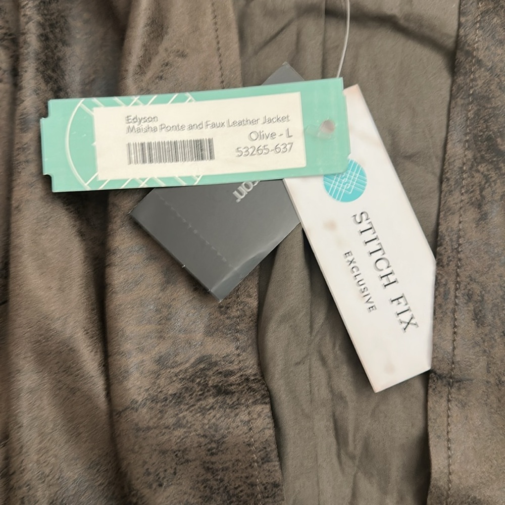 New With Tags Edyson Maisha Ponte Faux Leather Dark Olive Jacket - Size Large - Picture 5 of 7